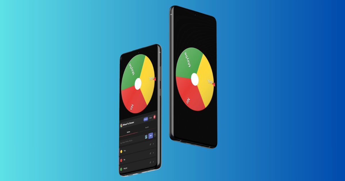 WheelToChoose Yes or No wheel displayed on a mobile phone with the spin button visible