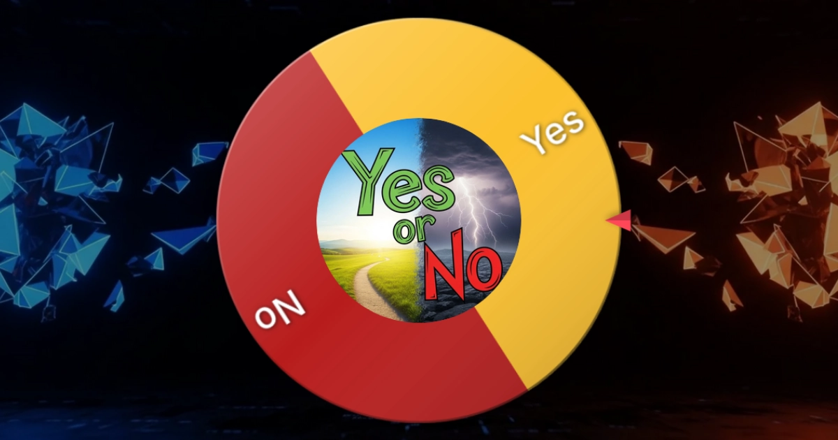 A colorful Yes or No decision wheel with yellow and red slices ready to spin on WheelToChoose