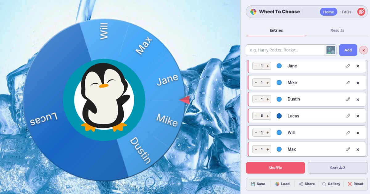Wheel of Names Advanced Options panel showing color picker, image uploads, theme selector, and celebration styles
